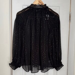 LOFT Black Blouse with Gold Dots